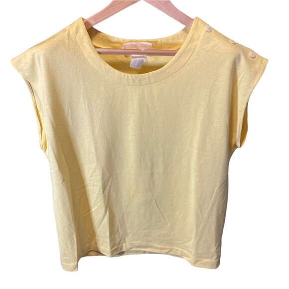 Apple Corps Yellow Sleeveless Button Shoulder Round Neck Top SZ Medium - Picture 1 of 6